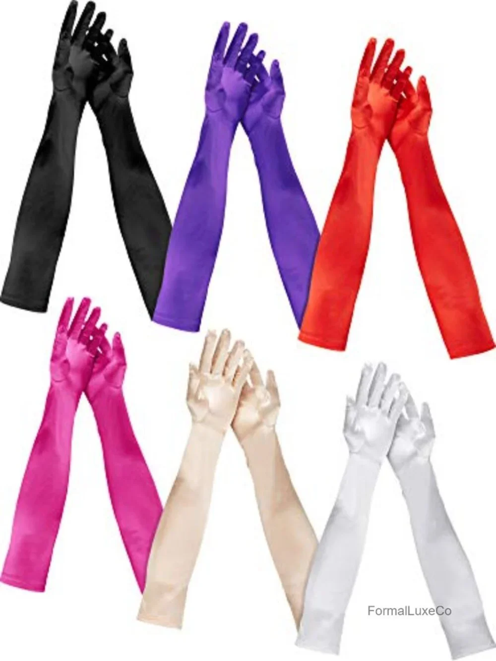 6 Pack Long Satin Gloves Vintage Opera Length Evening Gloves